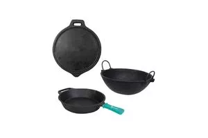 70S KITCHEN Pre-Seasoned Cast Iron Smoothy Cookware Combo Set