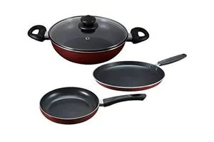 Prestige Induction Base Aluminium Fry Pan, Tawa, Kadai Cookware Set